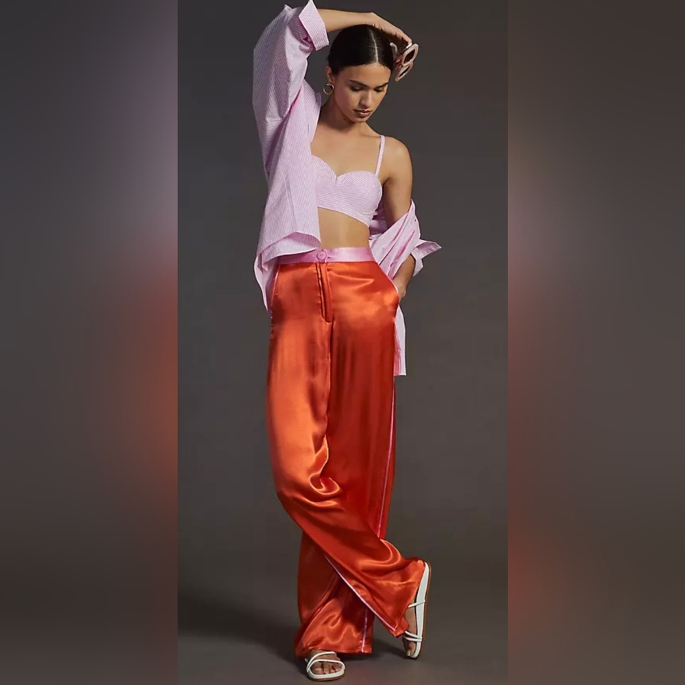 Corey Lynn Calter Vibrant Satin Orange Pants